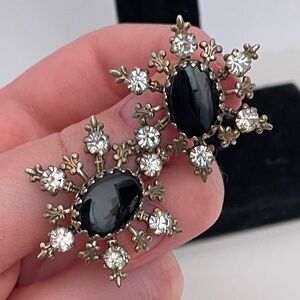 Vintage 40’s Snowflake Holiday Winter Art Deco Rhinestone Screw Back Earrings
